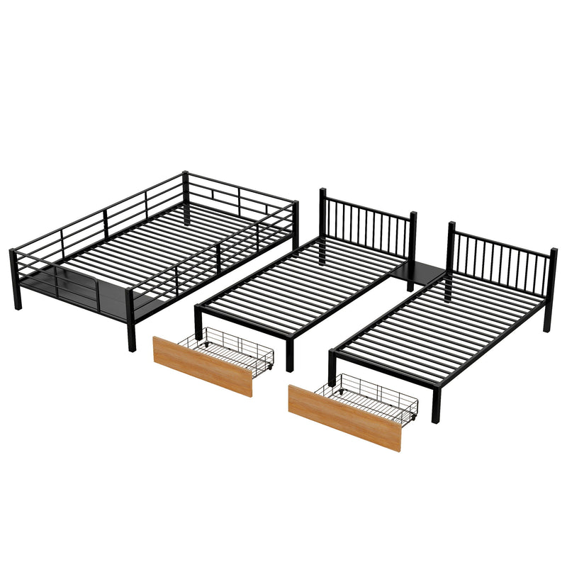 Full Over Twin-Twin Triple Bunk Bed With Drawers And Staircase - Black - R&R Furniture Gallery (Fountain Valley, CA)