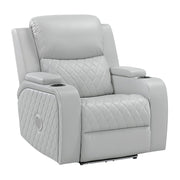 Elonzo - Power Motion Recliner With LED, Power Headrest & Speaker - Light Gray - R&R Furniture Gallery (Fountain Valley, CA)