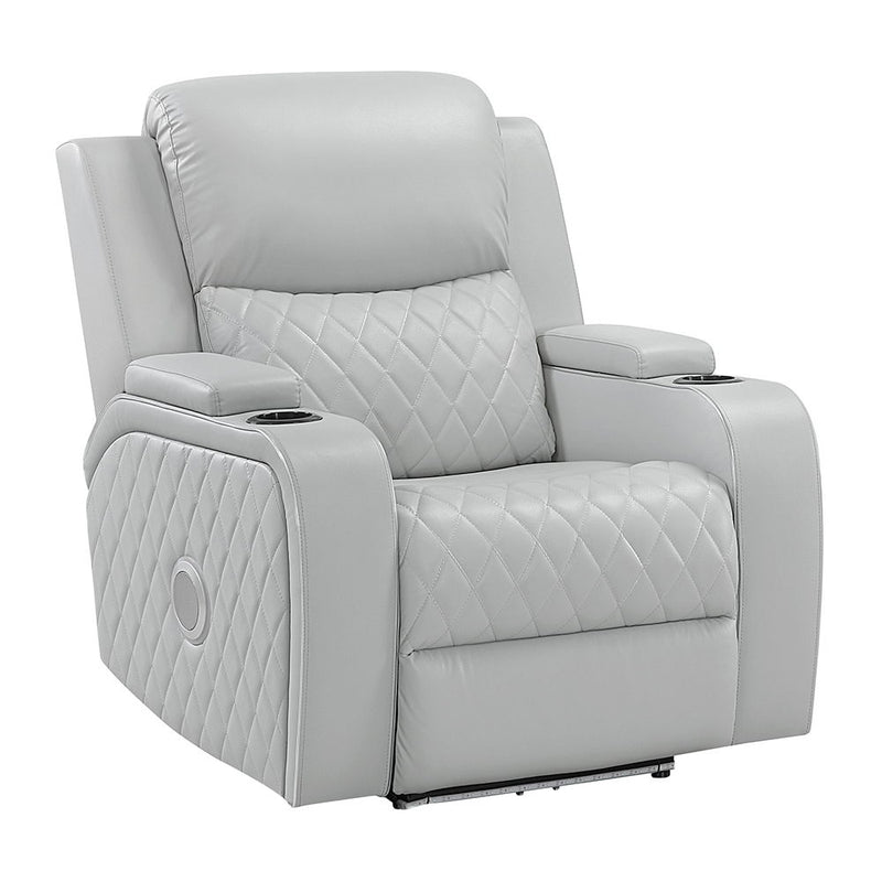 Elonzo - Power Motion Recliner With LED, Power Headrest & Speaker - Light Gray - R&R Furniture Gallery (Fountain Valley, CA)