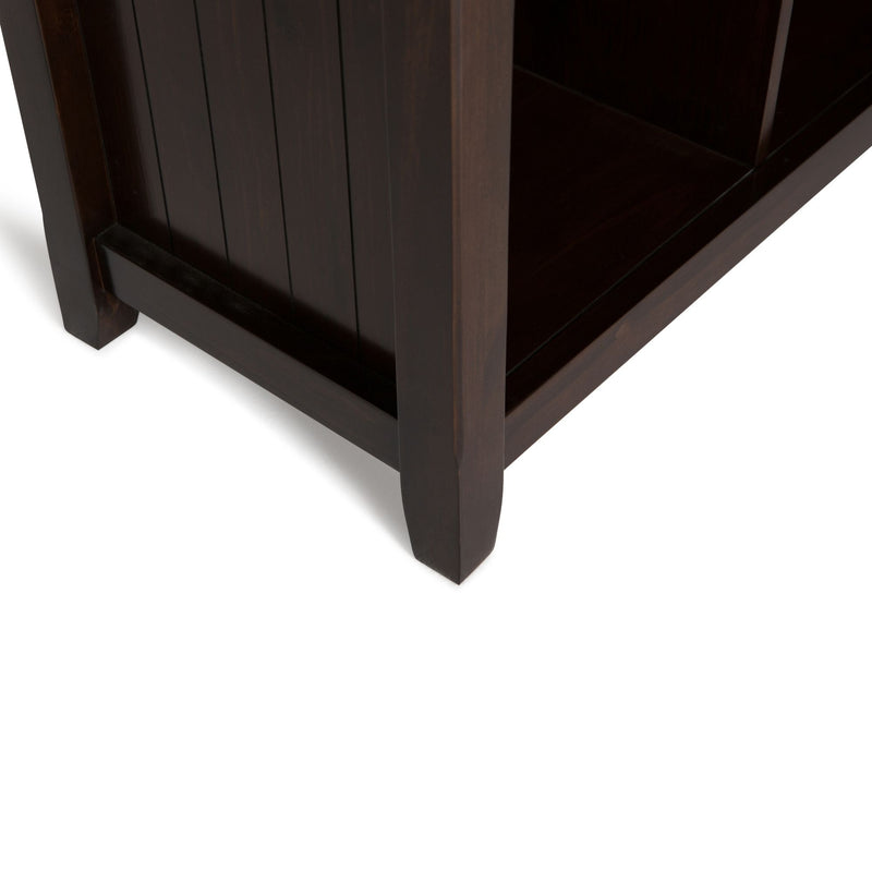 Handcrafted Simpli-Home Acadian cube storage organizer with multiple compartments for versatile storage and organization.