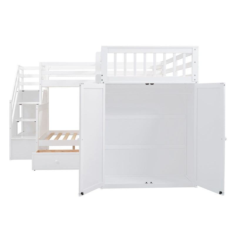L Shaped Bunk Bed With 3 Drawers, Portable Desk And Wardrobe - R&R Furniture Gallery (Fountain Valley, CA)
