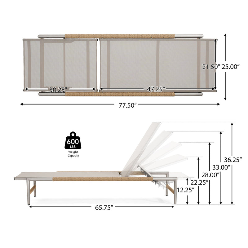 Hargrove - Outdoor Patio Aluminun Chaise Lounge, Outdoor Mesh Seat - Natural / Silver - R&R Furniture Gallery (Fountain Valley, CA)