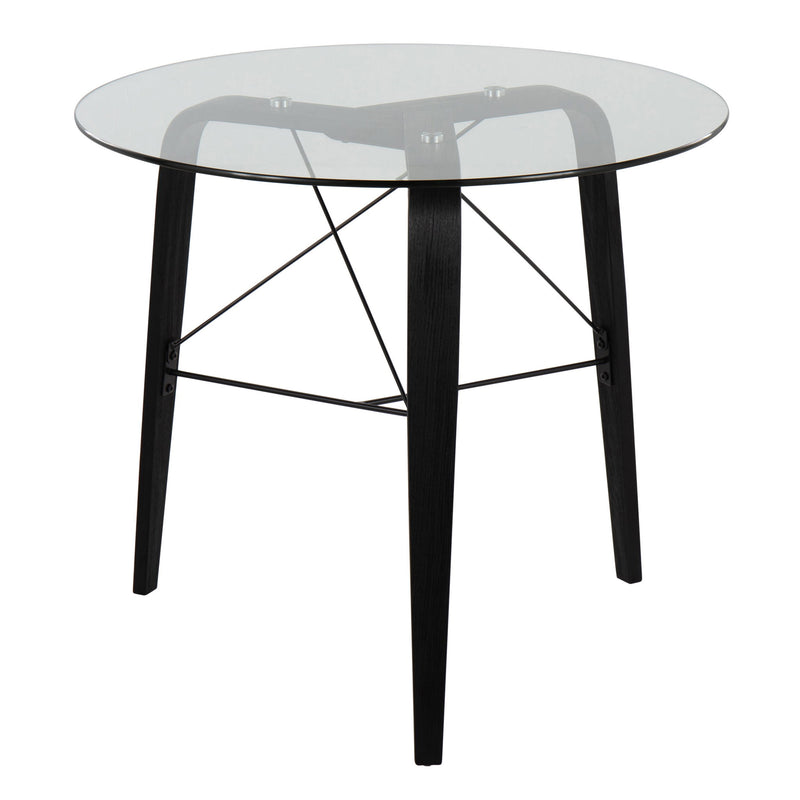 Lumi Source Trilogy contemporary round dining table with sleek wood finish, ideal for modern kitchen or dining room setups.