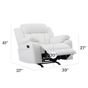 Glory Furniture rocking motion recliner with cushioned seat, armrests, and wooden base, designed for comfortable relaxation.