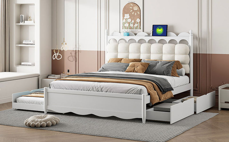 Storage Platform Bed, With 2 Big Drawers, Trundle, One Set Of Sockets & USB Ports - R&R Furniture Gallery (Fountain Valley, CA)