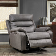 Refined Comfort Liyasi dual Okin motor swivel rocker chair with reclining, 240° swivel, headrest, and power functions in modern fabric
