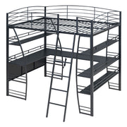 Loft Bed With 4 Layers Of Shelves And L-Shaped Desk, Stylish Metal Frame Bed With A Set Of Sockets, USB Ports And And Wireless Charging - R&R Furniture Gallery (Fountain Valley, CA)