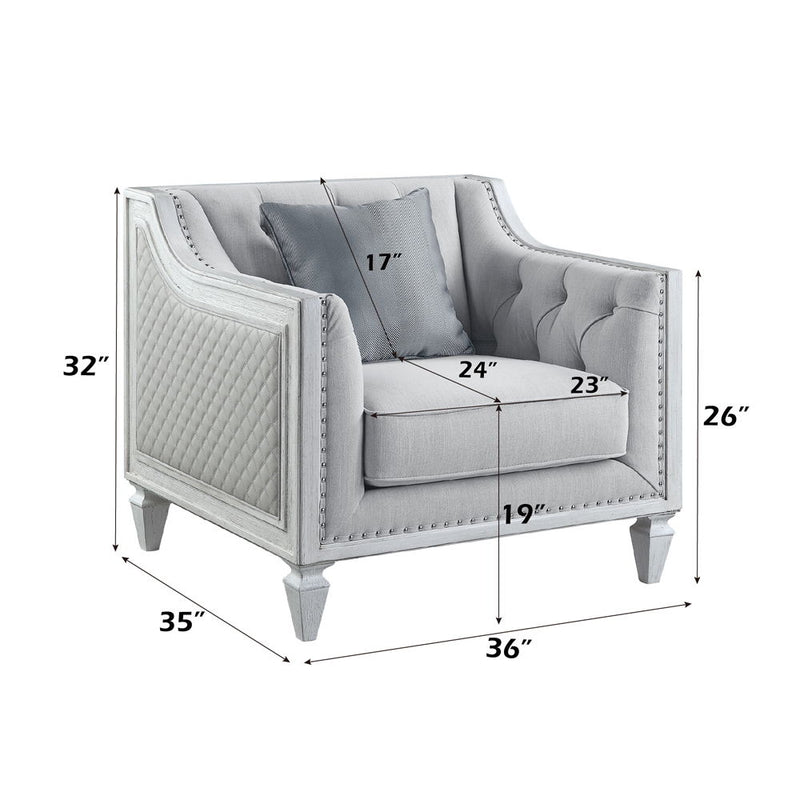 Katia - Chair With Pillow - Light Gray Linen & Weathered White