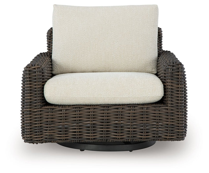 Kimora - Swivel Glider Lounge With Cushion - Beige / Dark Brown - R&R Furniture Gallery (Fountain Valley, CA)
