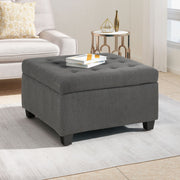 Noble House Isabella contemporary storage ottoman with plush fabric upholstery and hidden interior storage space.