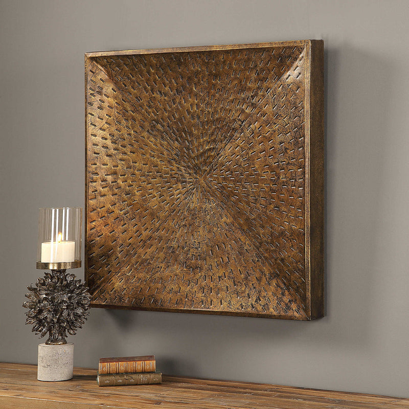 Uttermost Blaise wall art in antiqued bronze finish, featuring textured, decorative wall decor with elegant, artistic design.