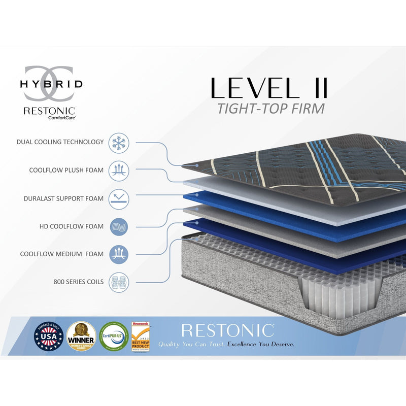 Restonic Tempagel 13-inch Lux Firm hybrid mattress with cooling technology and supportive design, shown with a plush top surface.