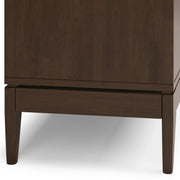 Simpli-Home Harper sideboard buffet with wooden finish, featuring multiple drawers and cabinet doors for versatile storage.