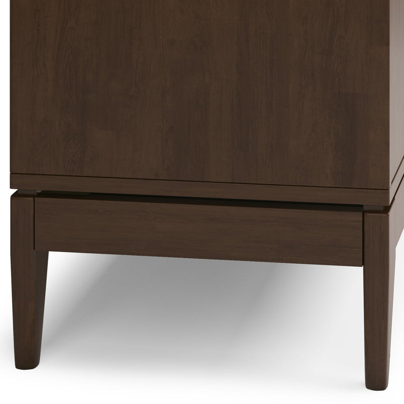 Simpli-Home Harper sideboard buffet with wooden finish, featuring multiple drawers and cabinet doors for versatile storage.