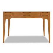 Handcrafted Simpli-Home Harper writing desk with a sleek wooden surface and modern design, ideal for home office or study space.