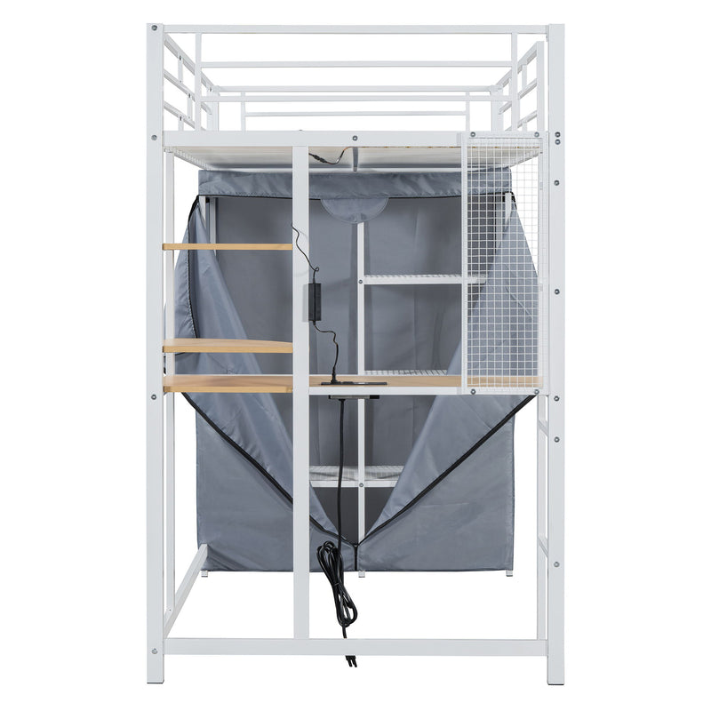 Loft Bed With Desk, Shelves, Power Outlet, LED Light And Wardrobe - R&R Furniture Gallery (Fountain Valley, CA)