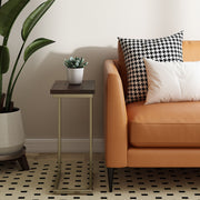 Handcrafted Skyler chair side table by Simpli-Home, featuring a wooden surface and sturdy legs for stylish living room decor.