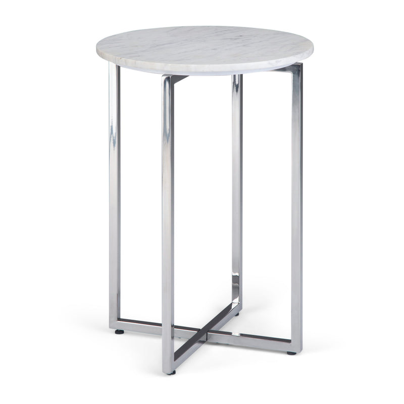 Marsden - Side Table With Polished Base - White / Silver - R&R Furniture Gallery (Fountain Valley, CA)
