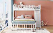 DreamHaus bunk bed with six drawers, flexible shelves, and a bottom bed on wheels, ideal for space-saving bedroom furniture.