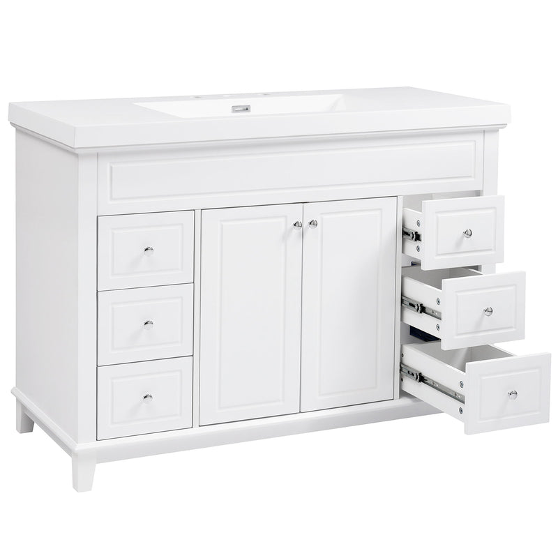 Bathroom Vanity & Sink, 6 Soft Close Drawers & Double Doors - White