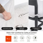 Modern Outdoor Patio Bar Set, Rounded Square Table & Bar Chairs, Non Rust Frame, Tapered Legs, Sunbrella Cushion - R&R Furniture Gallery (Fountain Valley, CA)