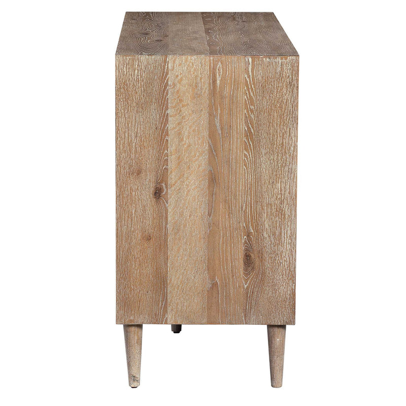 Uttermost Dani 4-door white accent cabinet with sleek modern design and clean lines, ideal for living room or entryway decor.