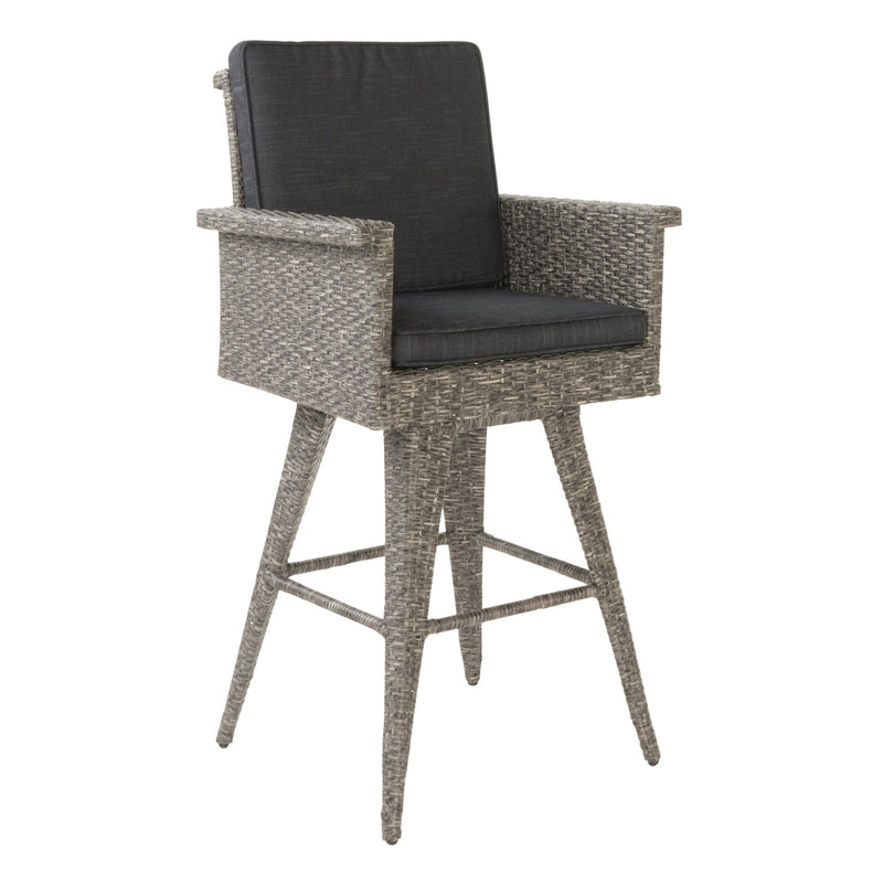 Outdoor Rattan Swivel Barstool With Water Resistant Cushion - Mixed Black / Dark Gray - R&R Furniture Gallery (Fountain Valley, CA)