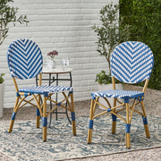 Outdoor Rattan And Aluminum French Armless Bistro Chairs Set - Navy Blue - R&R Furniture Gallery (Fountain Valley, CA)