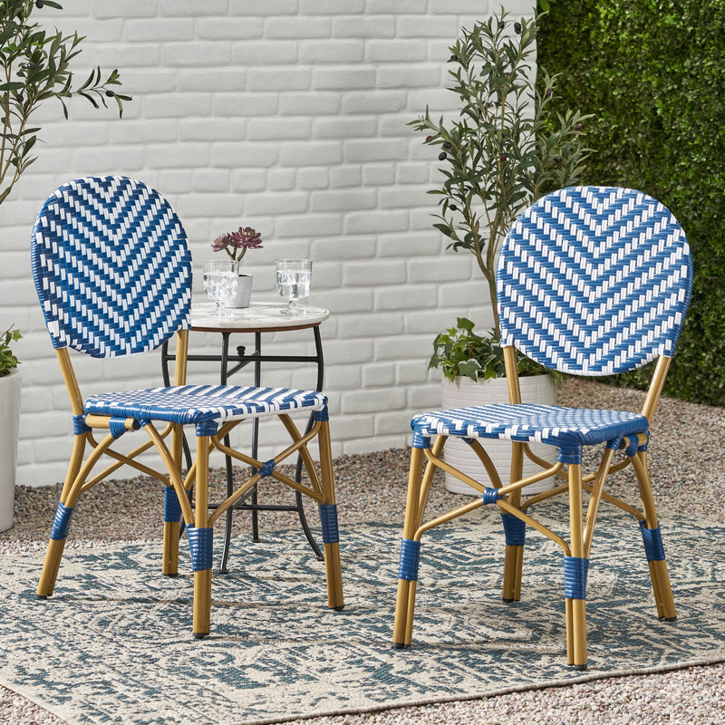 Outdoor Rattan And Aluminum French Armless Bistro Chairs Set - Navy Blue - R&R Furniture Gallery (Fountain Valley, CA)