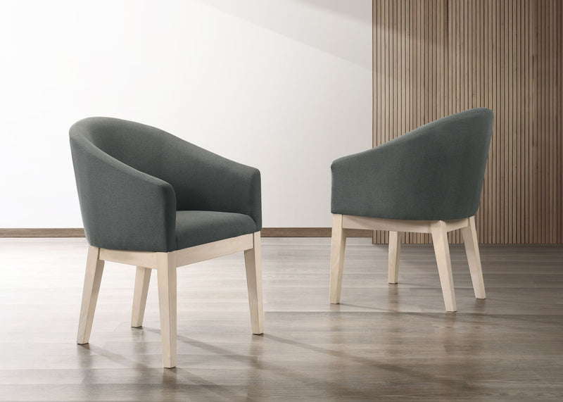 Set of 2 gray Neroli Barrel Accent Chairs by Lilola Home, showcasing plush upholstery and rounded design for modern living spaces.