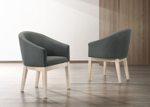 Set of 2 gray Neroli Barrel Accent Chairs by Lilola Home, showcasing plush upholstery and rounded design for modern living spaces.