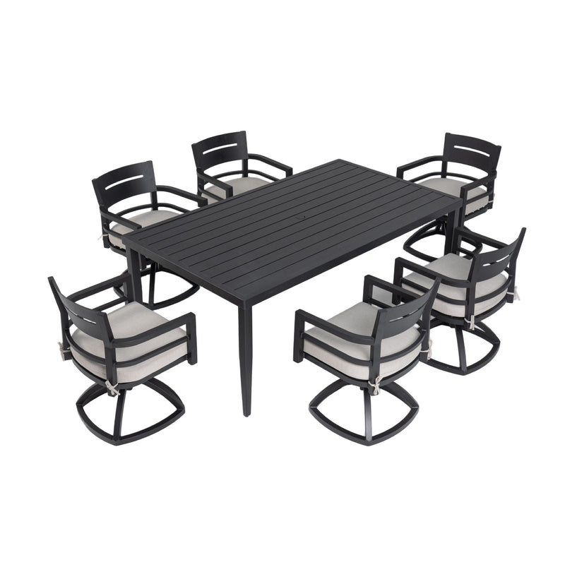 Outdoor Modern Dining Set, Chairs Sunbrella Cushioned And Dining Table With Umbrella Hole - R&R Furniture Gallery (Fountain Valley, CA)