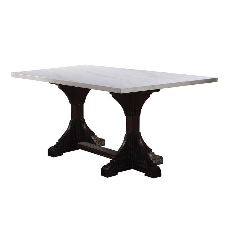 Gerardo - 30" Dining Table - White Marble Top & Weathered Espresso - R&R Furniture Gallery (Fountain Valley, CA)
