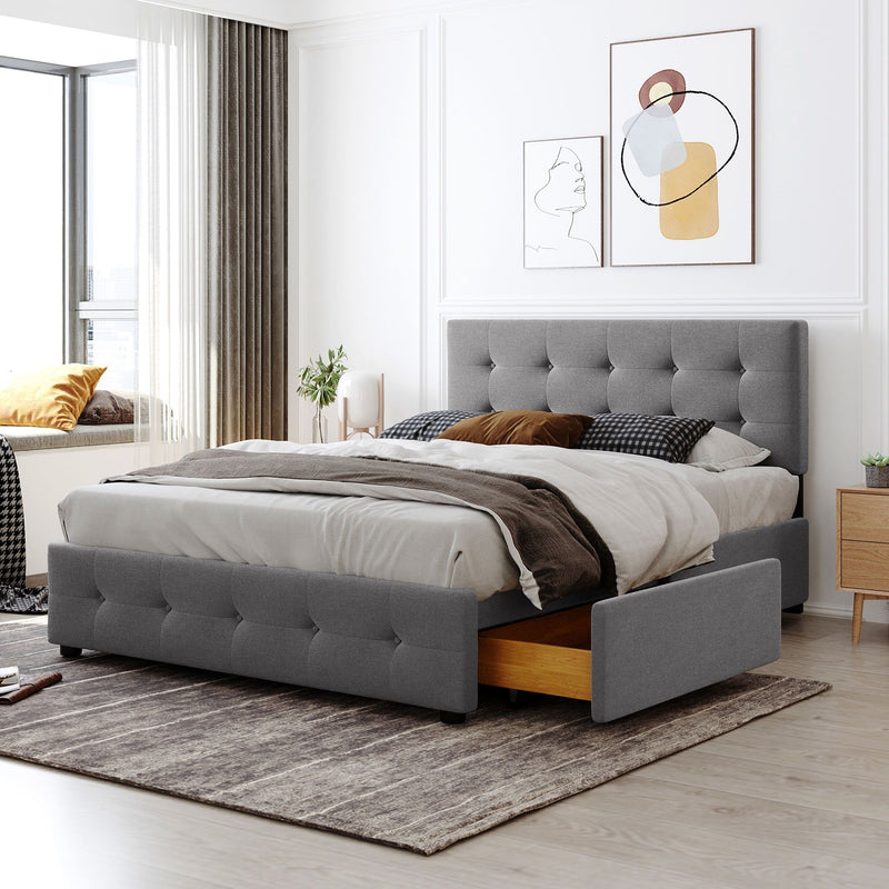 Upholstered Platform Bed With Classic Headboard And Drawers, No Box Spring Needed - R&R Furniture Gallery (Fountain Valley, CA)