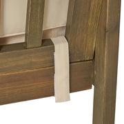 Pair of Noble House Casa Acacia wood club chairs with gray and cream water-resistant cushions for outdoor seating.