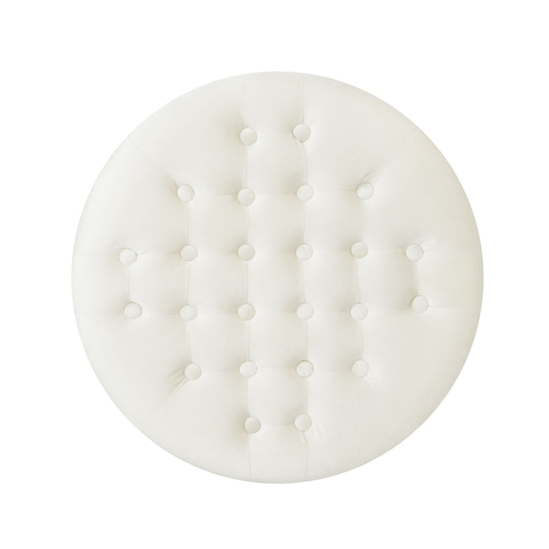 Elegant Round Ottoman Footstool With Studded Rim - R&R Furniture Gallery (Fountain Valley, CA)