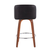 Lumi Source Toriano mid-century modern fixed height counter stools with round footrests, set of 2, featuring sleek wooden legs and upholstered seats