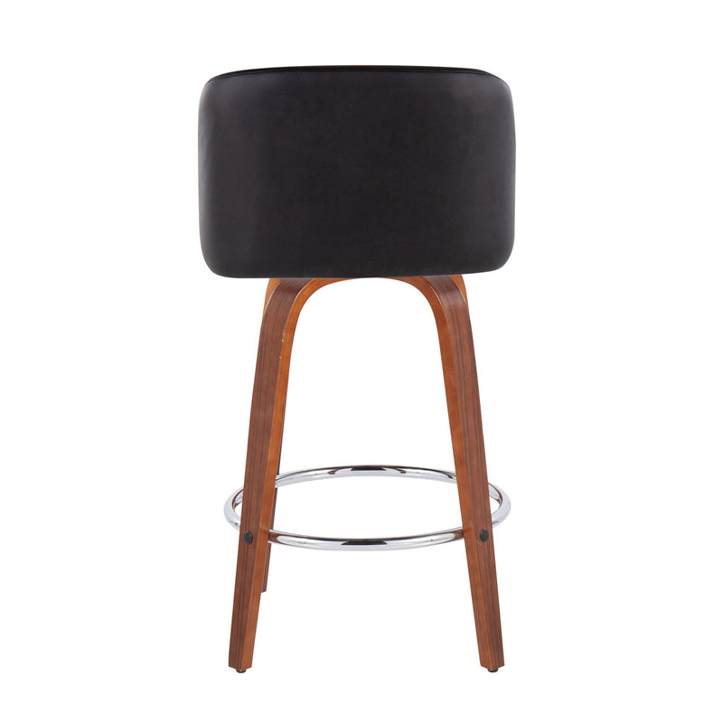 Lumi Source Toriano mid-century modern fixed height counter stools with round footrests, set of 2, featuring sleek wooden legs and upholstered seats