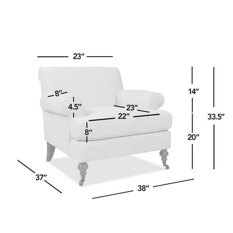 Jennifer Taylor Home Alana Lawson accent arm chair with casters, showcasing plush upholstery and stylish armrest details.