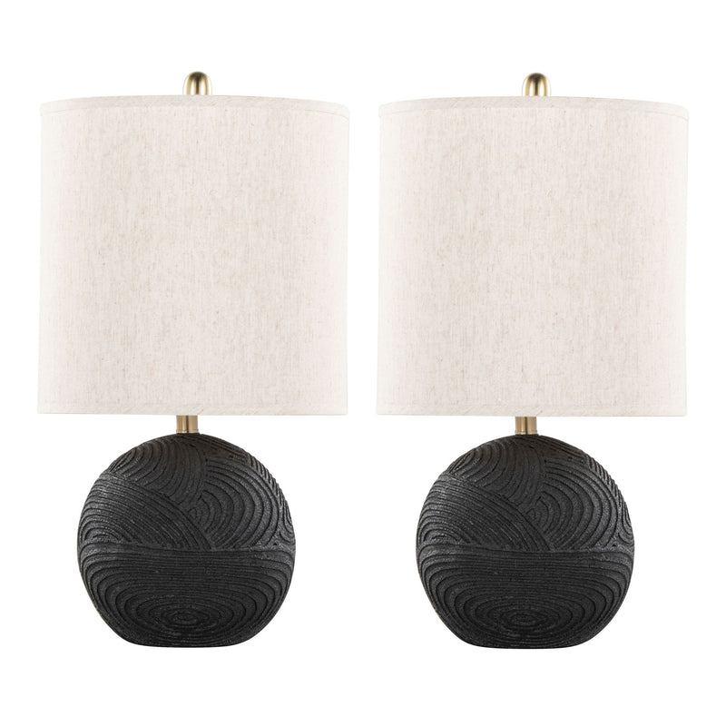Set of two Lumi Source Kona contemporary table lamps with matte black bases and natural fabric shades.