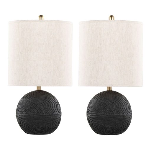 Set of two Lumi Source Kona contemporary table lamps with matte black bases and natural fabric shades.