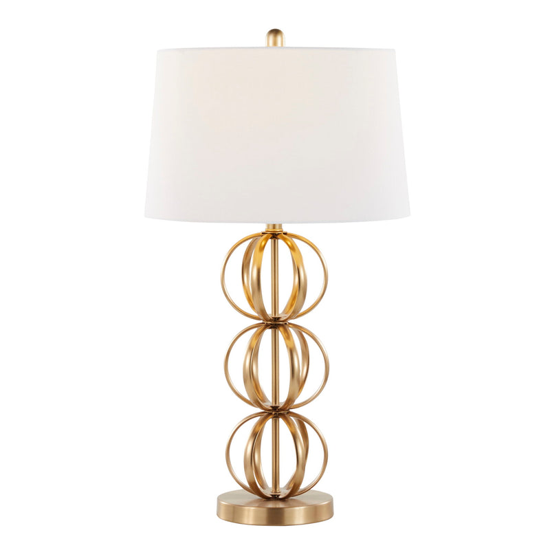 Lumi Source Linx contemporary table lamp set with gold bases and white shades, modern design for stylish lighting.