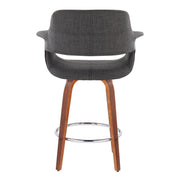 Pair of Lumi Source vintage flair mid-century modern fixed height counter stools with swivel, round footrests, and sleek design.