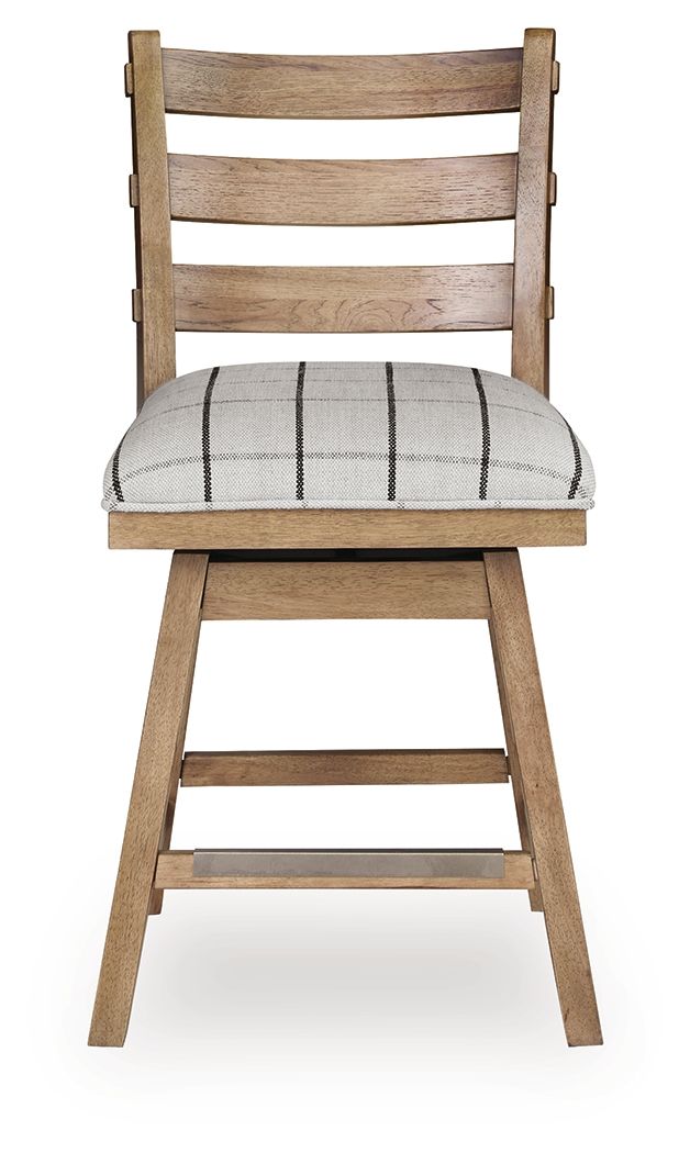 Ridgester - Upholstered Swivel Barstool (Set of 2) - Light Brown - R&R Furniture Gallery (Fountain Valley, CA)