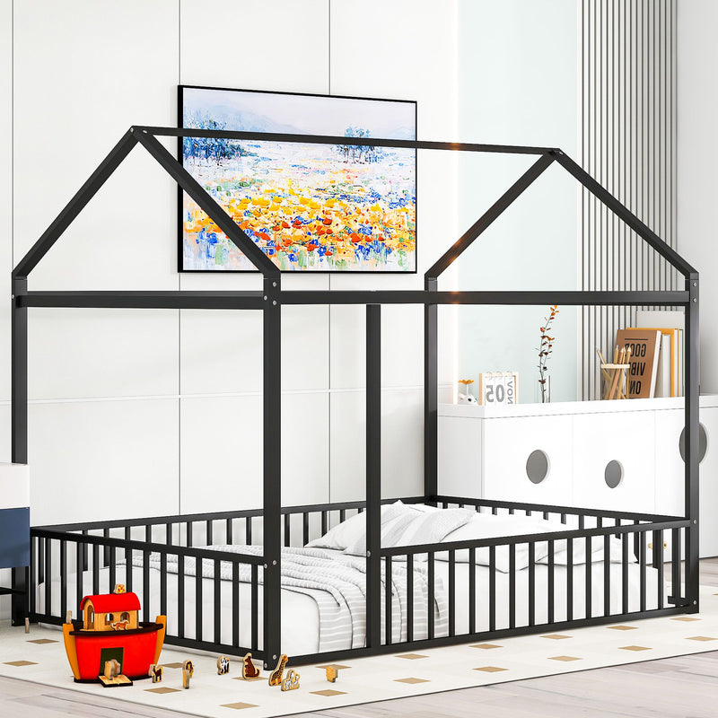 Metal Bed House Bed Frame With Fence - R&R Furniture Gallery (Fountain Valley, CA)