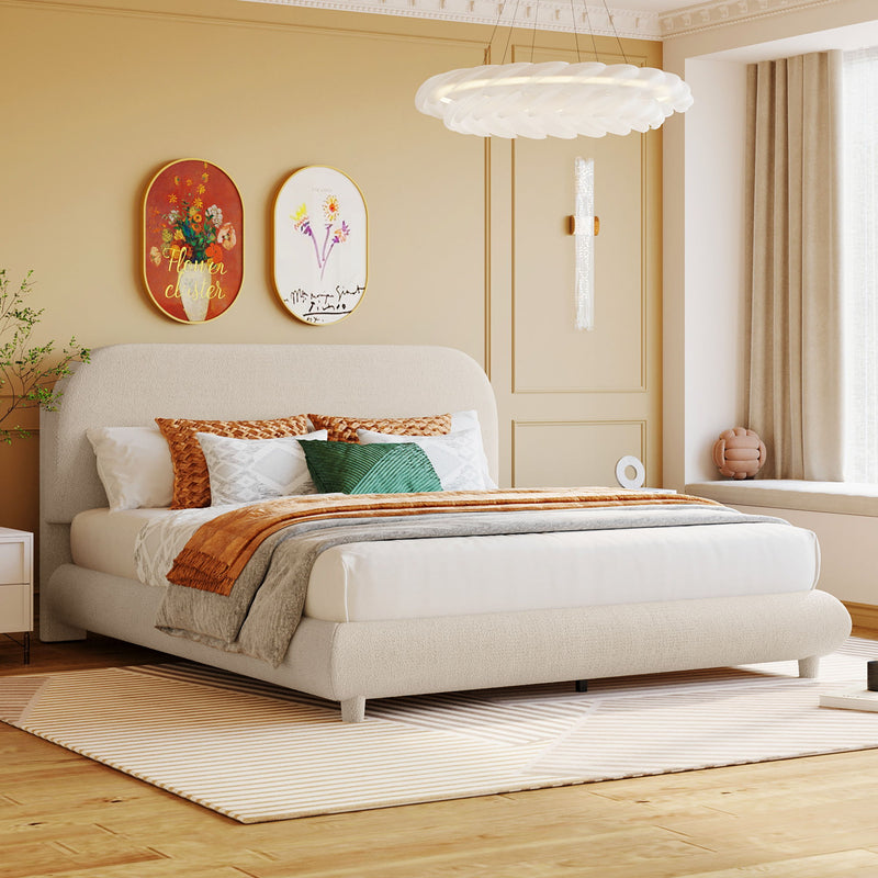 Upholstered Platform Bed With Thick Solid Frame And Stylish Curve-Shaped Design - R&R Furniture Gallery (Fountain Valley, CA)