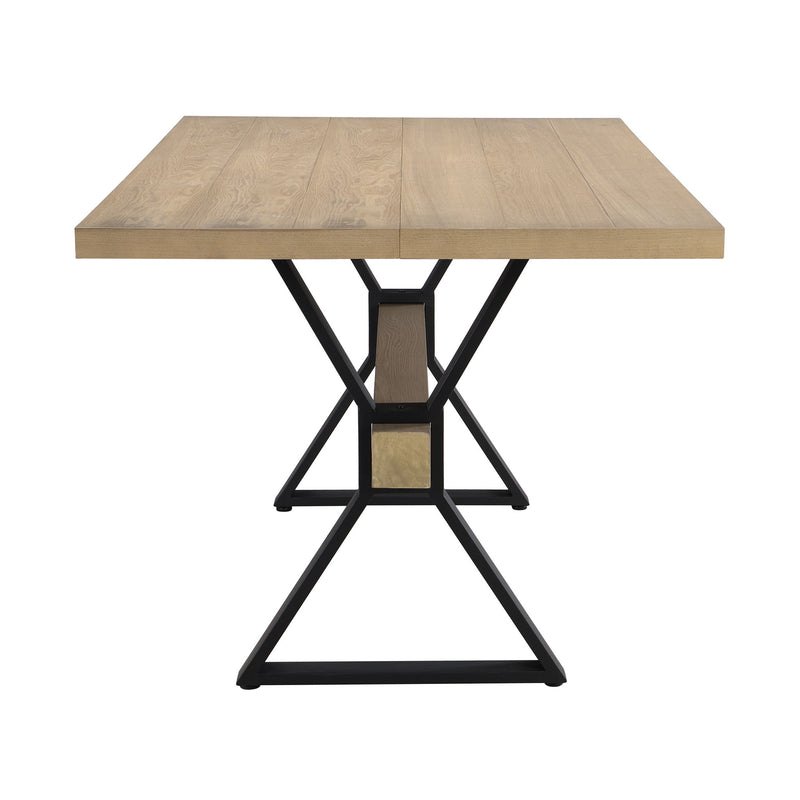 Noble House Elevated farmhouse dining table with light ash finish and X-shaped legs, ideal for rustic or modern dining rooms.