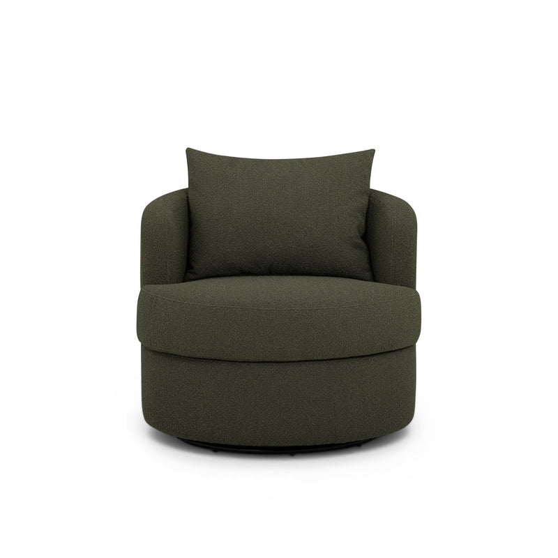 TOV Furniture Silvi swivel chair with modern design, featuring a rounded backrest and sleek legs in a stylish living room setting.