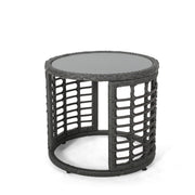 Achill - Outdoor Modern Boho Wicker Side Table With Glass Top - Gray - R&R Furniture Gallery (Fountain Valley, CA)