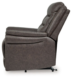 Signature Design by Ashley Oatman Power Lift Recliner in neutral fabric, featuring plush cushioning and a sturdy lift mechanism.